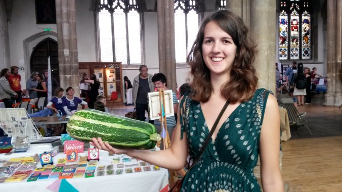 Weighing up the marrow for 'Guess the Weight@